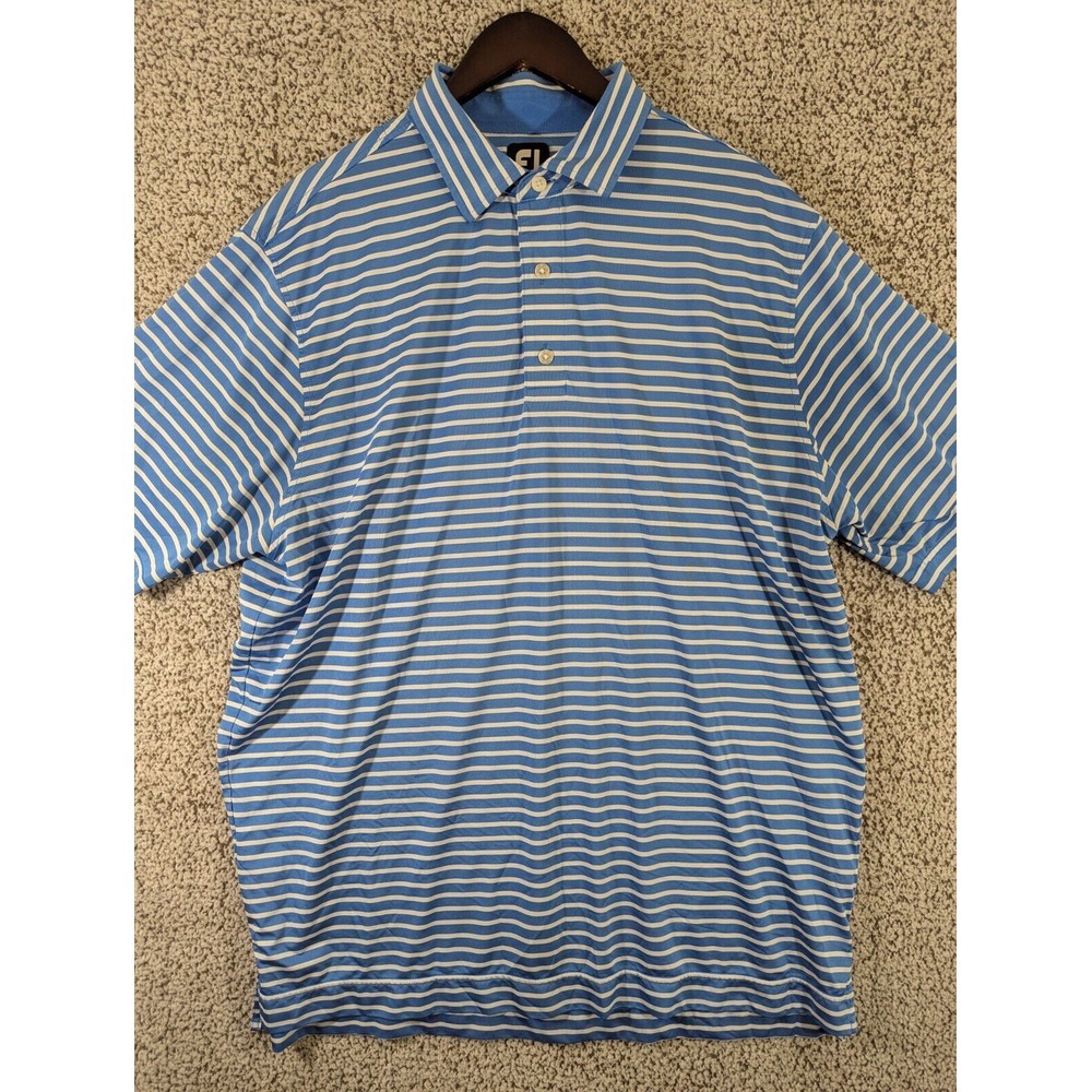 FootJoy Polo Shirt Men's XL Blue and White Striped Athleisure Golf Hiking